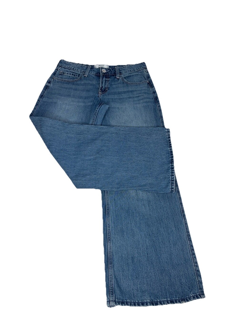 Hollister Jeans Womens 4S Medium Wash Blue Low Rise Baggy Wide Leg Denim Pants